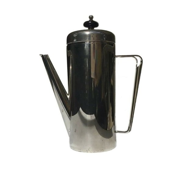 Vintage Art Deco Style Silver Plated Geometric Lines Coffee Teapot 8 1/2” Tall - Picture 5 of 7